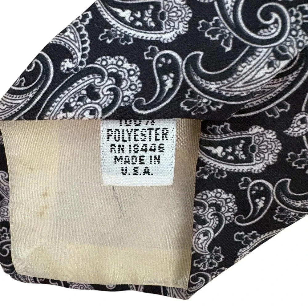Rothschilds Necktie Men OS Black White Paisley USA Made Polyester Tie